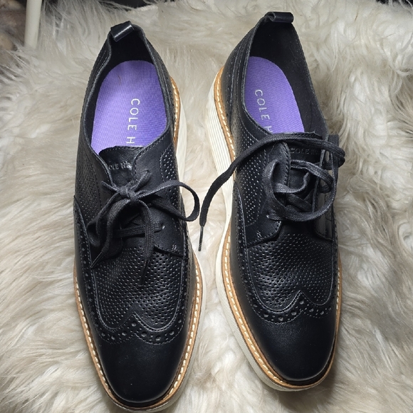 Cole Haan Black Wingtip Wedge Oxford 9B - Picture 8 of 16
